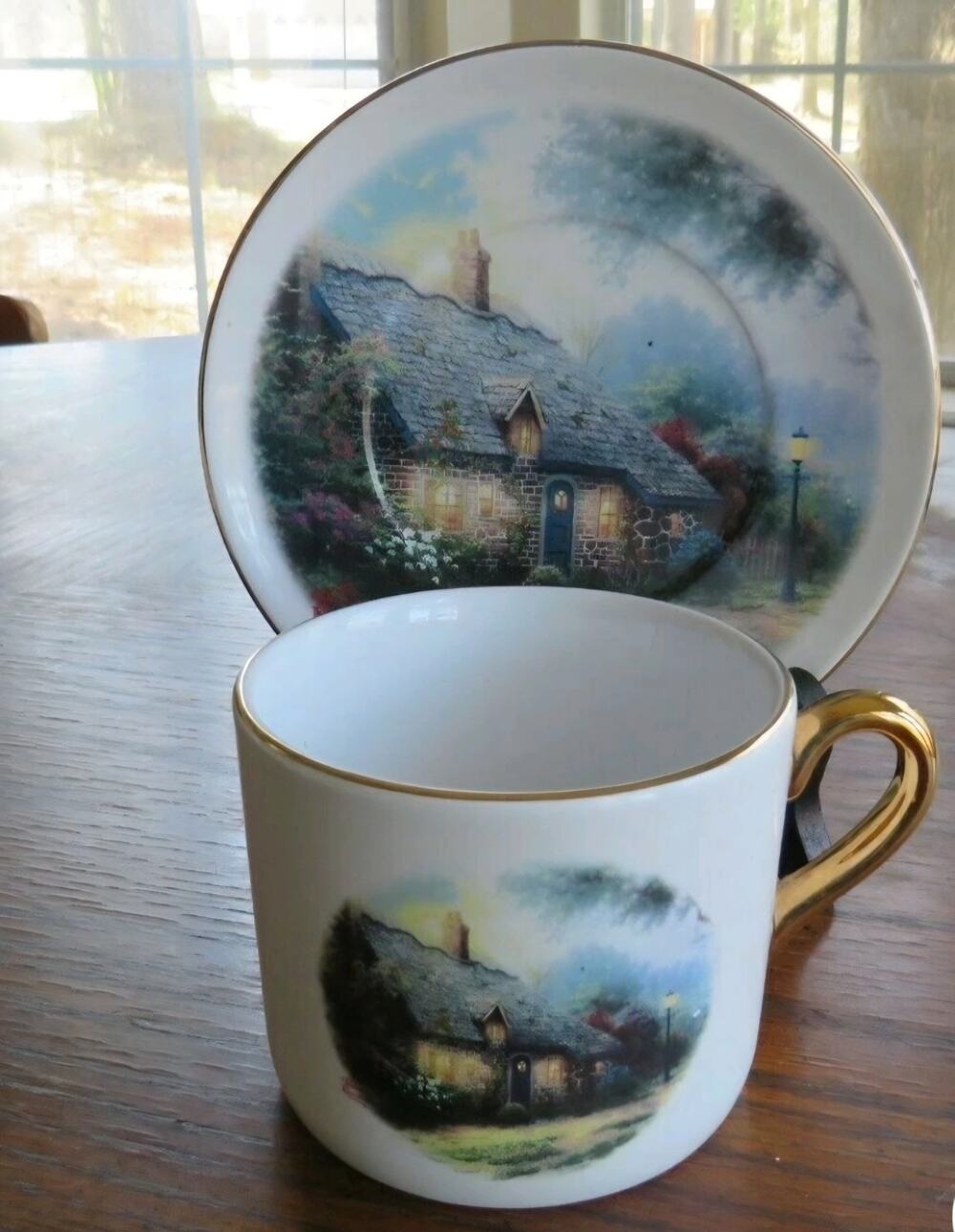 Thomas Kinkade Moonlight Cottage Cup & Saucer Set Teleflora Painter of Light